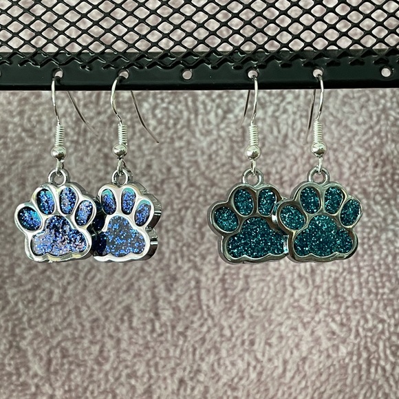 Glitter Paw Print Earrings - Picture 2 of 5